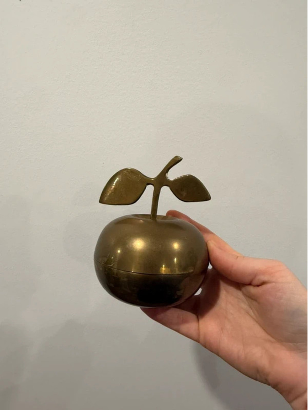 Vintage Solid Brass Apple Trinket Box Lidded Dish MCM Decor